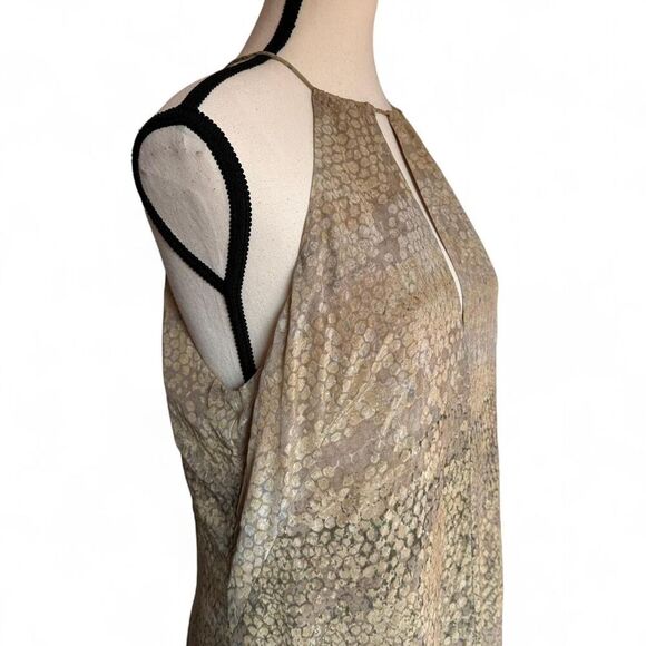 ANNE KLEIN Vintage Dress 14 Beige Print Silk Blend Halter Tie Neck Keyhole Maxi - Picture 3 of 8